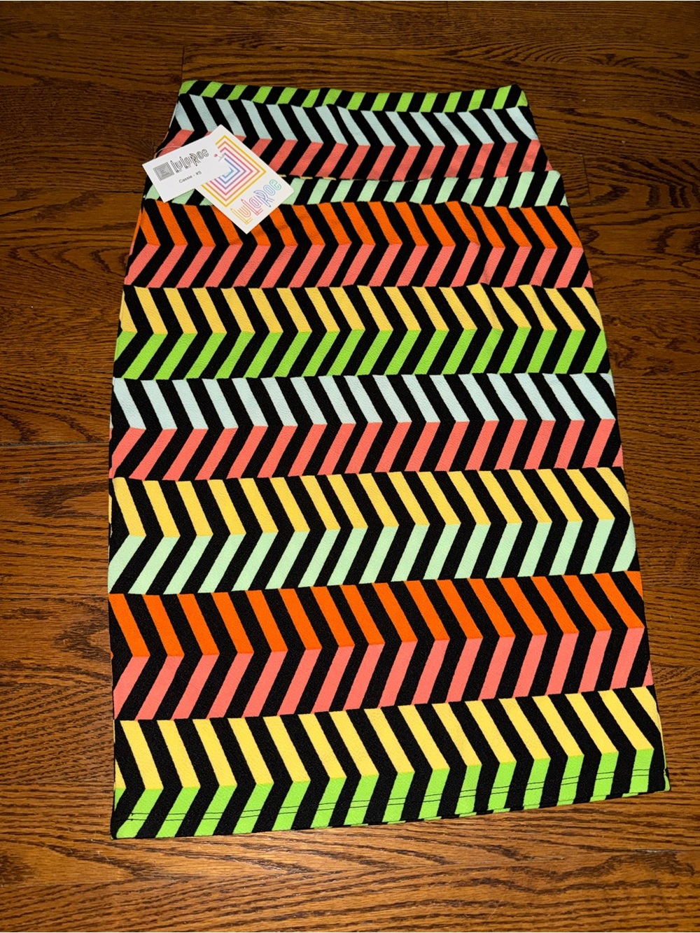 LuLaRoe Cassie Neon Chevron Pencil Skirt - Black, Orange, Yellow, Green, P